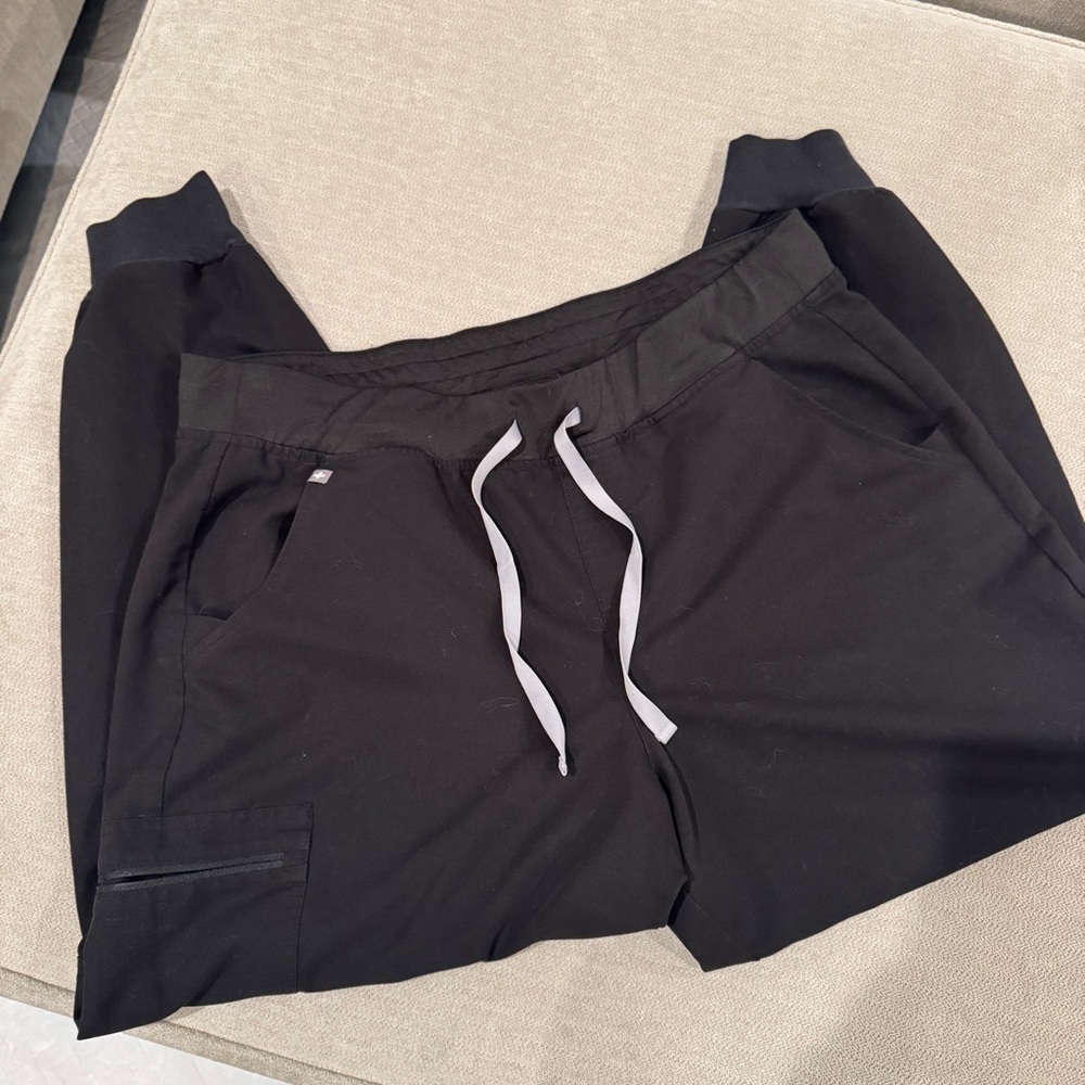 Figs Black Track Pants with Gray Drawstrings